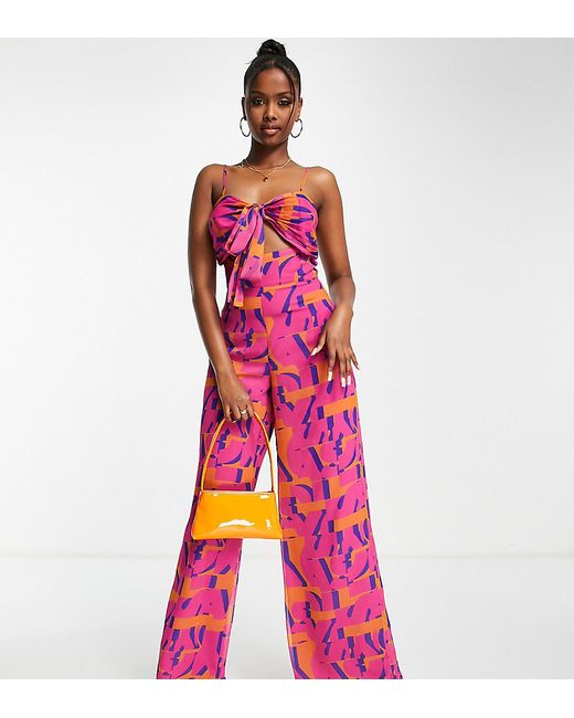 AsYou knot front cami jumpsuit in abstract print-