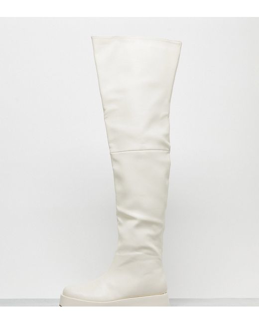 Public Desire Wide Fit Rosie flat over the knee boots in cream-
