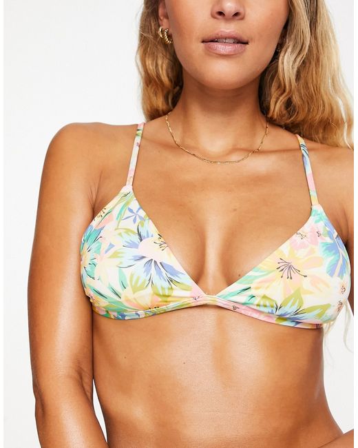Billabong Sweet Tropics Ceci triangle bikini top in pastel floral print-