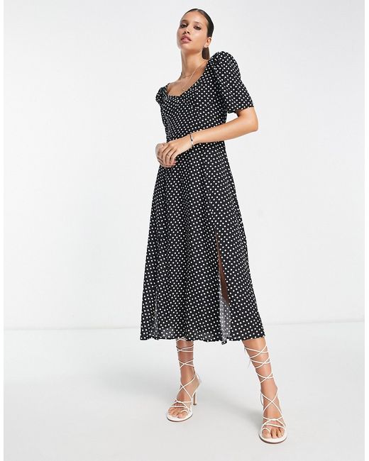 Asos Design cupped midi dress with slits in spot print-