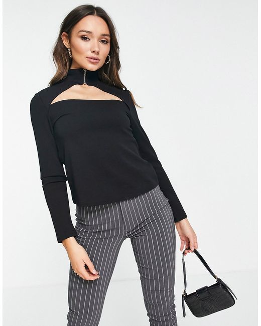 Vero Moda long sleeve cut-out top with zip detail in
