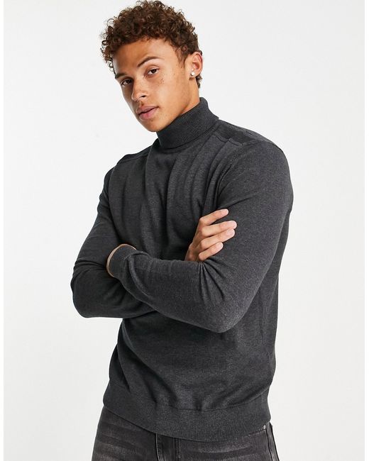 Selected Homme knitted roll neck sweater in dark