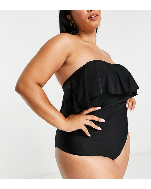 Brave Soul Plus bandeau swimsuit with frill detail in
