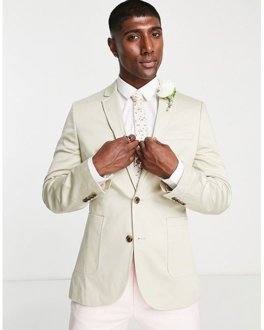 Asos Design wedding skinny cotton blazer in stone-