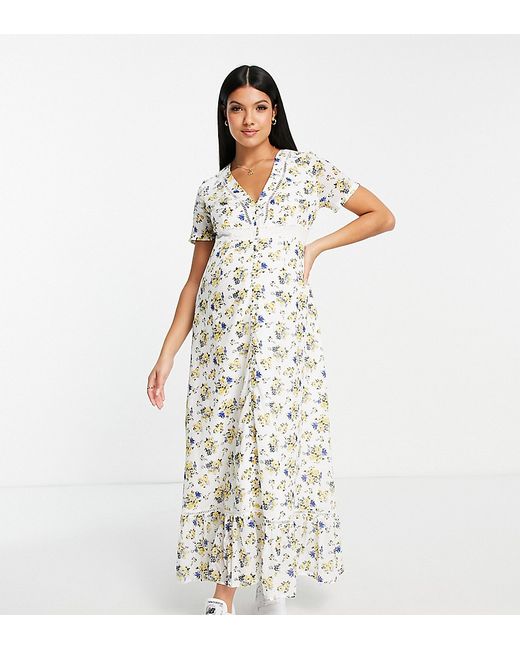 ASOS Maternity DESIGN Maternity lace insert button up maxi tea dress in floral print-