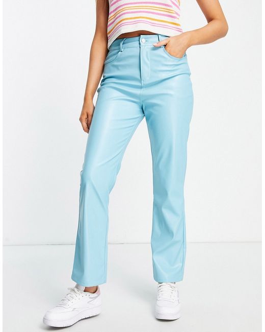 The Frolic faux leather straight leg pants in turquoise-