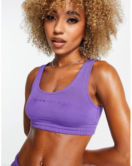 ASOS Weekend Collective crop top with embroidered logo in
