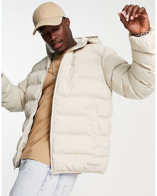 Topman liner jacket with hood in stone-