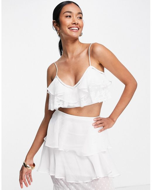 Asos Design soft cami crop top with lace inserts in ivory part of a set-