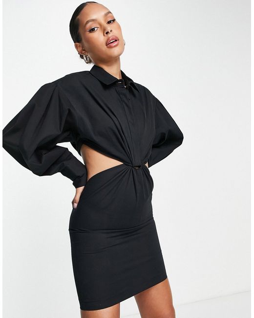 ASOS Edition twist front mini shirt dress with cut outs in