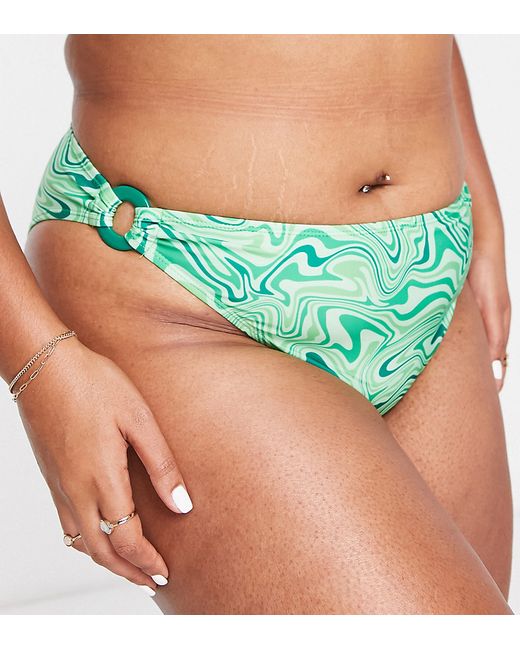 Brave Soul Plus bikini bottom with ring detail in swirl print