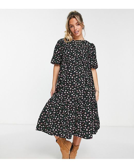 Glamorous Bloom tiered midi smock dress with tie back in base daisy
