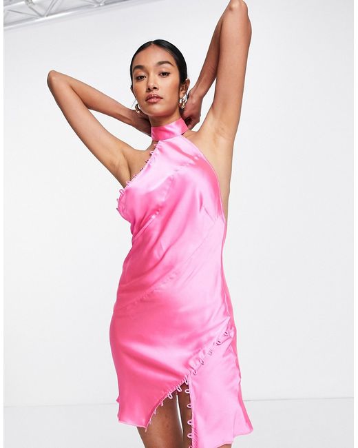 Asos Design satin mini dress with rouleaux loop detail in bright