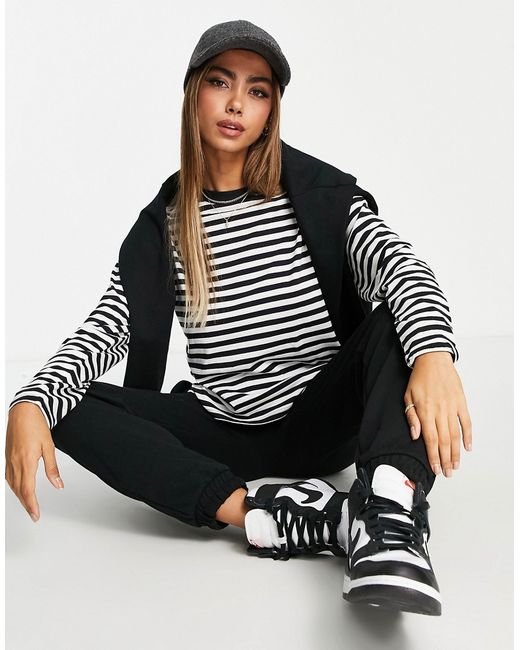 Monki long sleeved top in black and white stripe-