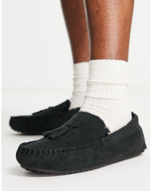 Asos Design moccasin slippers with faux fur lining in