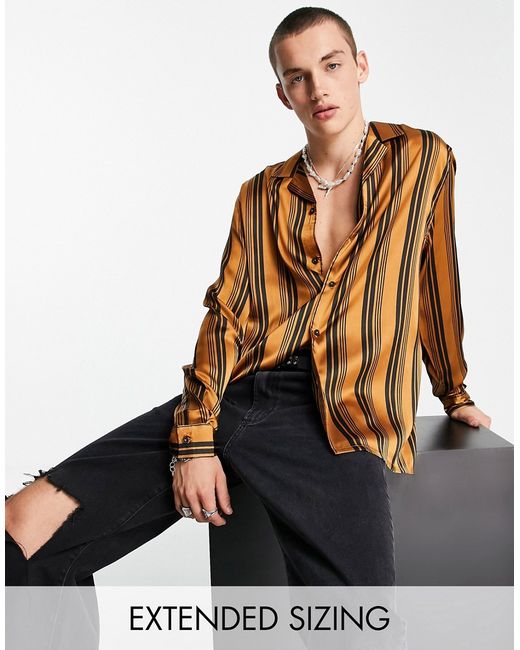 Asos Design relaxed camp collar shirt in satin stripe