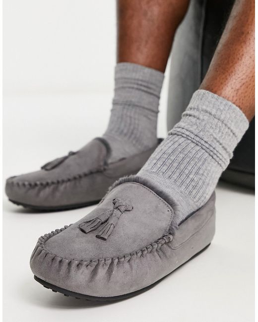 Asos Design moccasin slippers in with faux fur lining