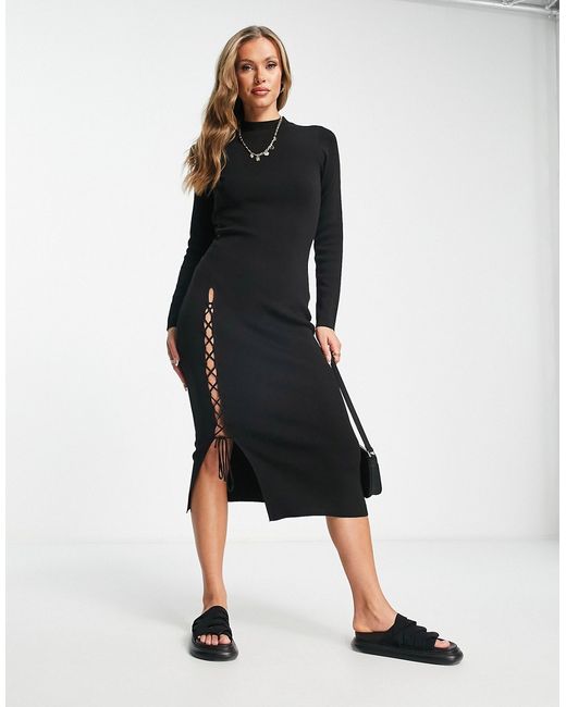 Asos Design knit midi dress with lace up detail in