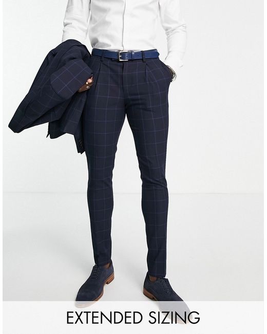 Noak super skinny suit pants in windowpane plaid with four-way stretch