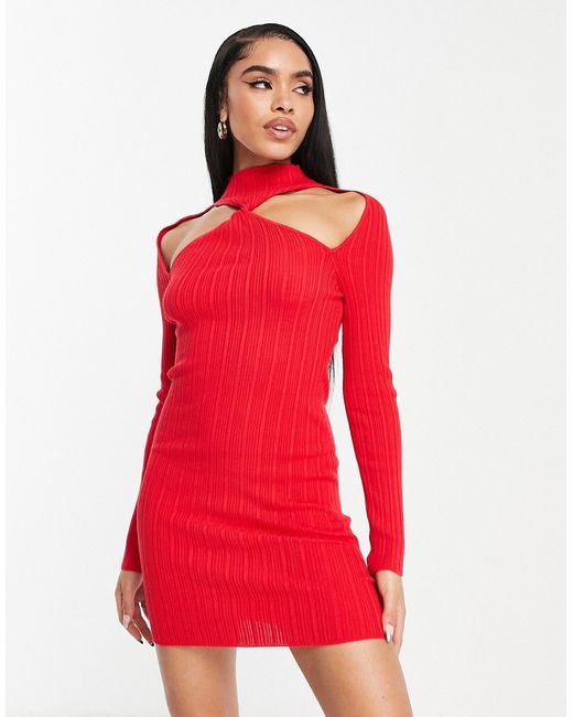 Asos Design knit mini dress with twist front detail in