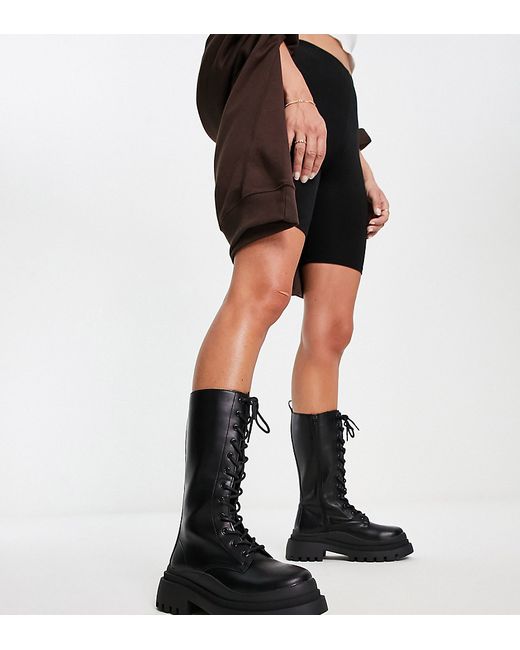 Truffle Collection Wide Fit lace up chunky boots in
