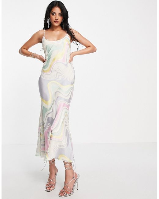 Asos Design Devore midi slip dress in pastel swirl print-