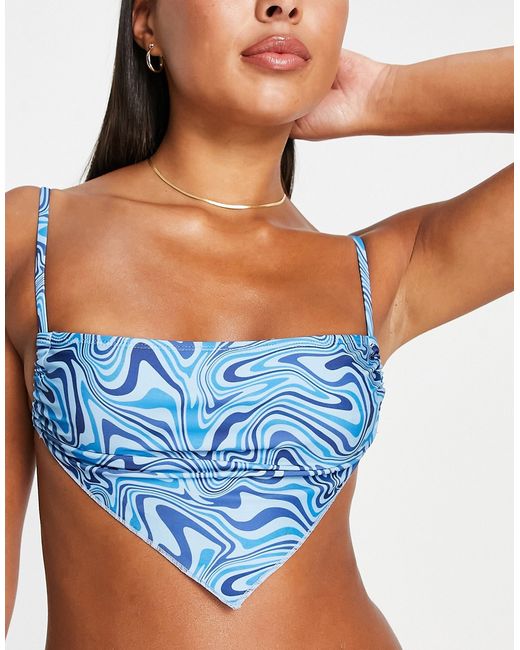 Brave Soul hanky hem bikini top in swirl print