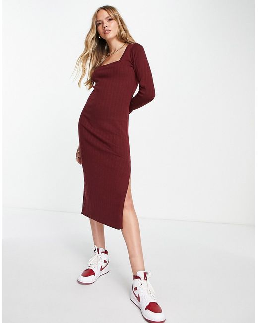 Asos Design knitted midi dress with square neck in dark
