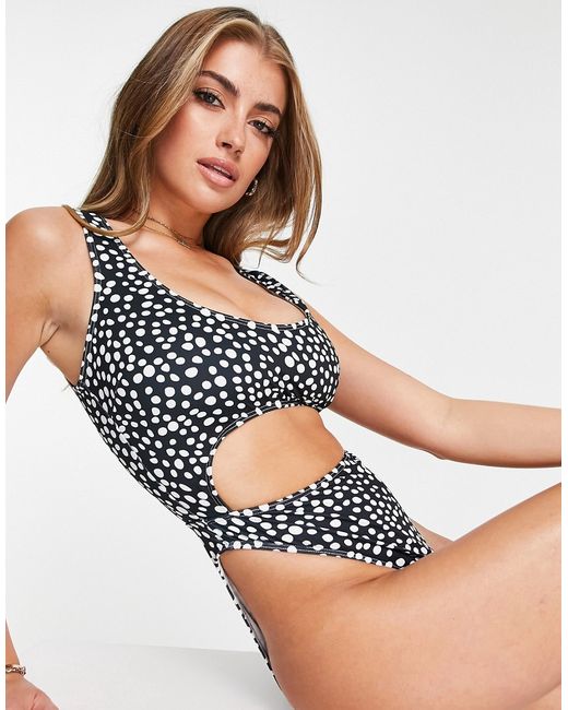 Peek & Beau Fuller Bust Exclusive cut out swimsuit in polka dot-