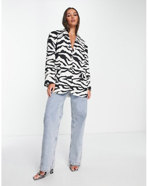 Asos Design oversized grandad blazer in zebra print-
