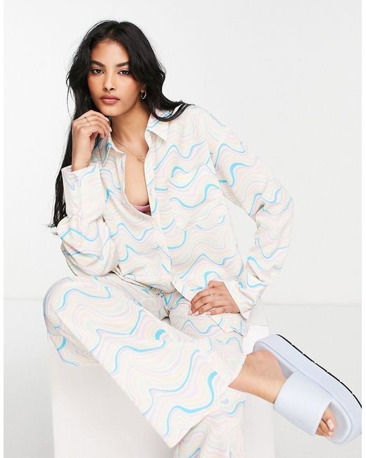 Na-Kd x Miss Lisibell oversized shirt in wavy stripe print part of a set-