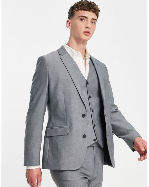 Asos Design skinny smart oxford suit jacket in charcoal-