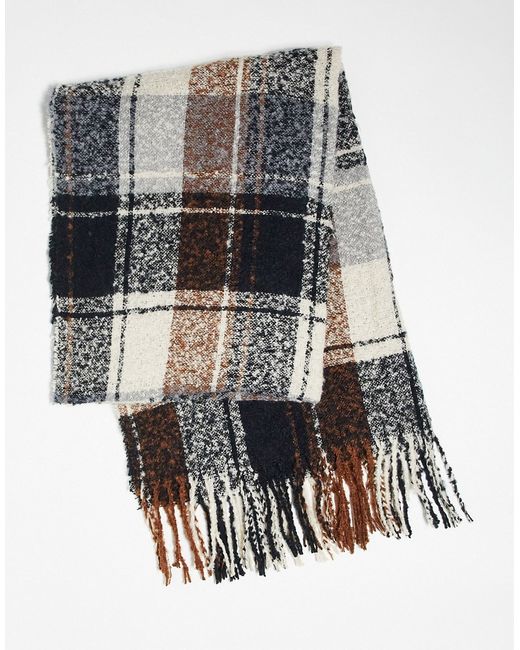 Svnx plaid fringe scarf in