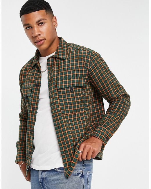 Only & Sons oversized check shirt with chest pockets in and orange