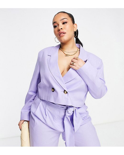 ASOS Curve DESIGN Curve linen cropped suit blazer in lilac-