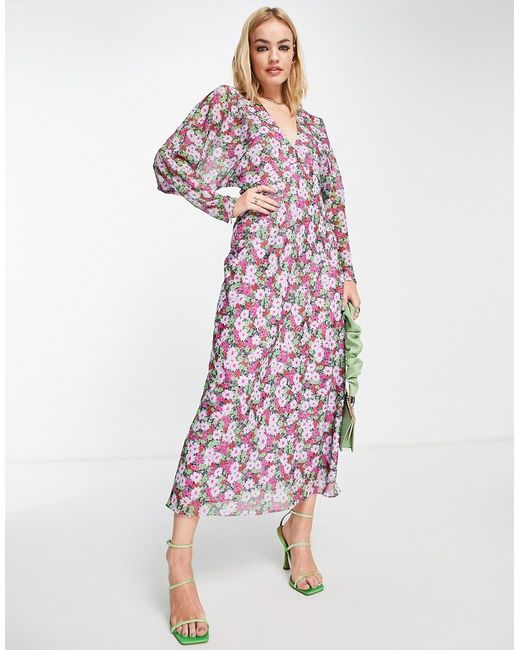Asos Design soft batwing midi dress in floral print-
