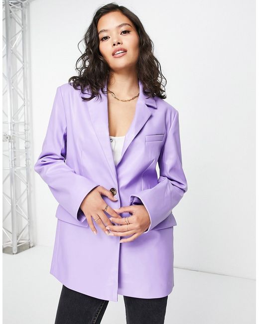 Asos Design leatherlook dad blazer in lilac-