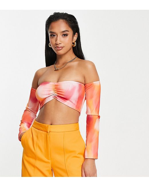I Saw It First Petite scuba off shoulder crop top in smudge print part of a set-