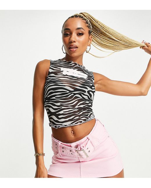 AsYou mesh tank top with internet famous graphic in zebra print-