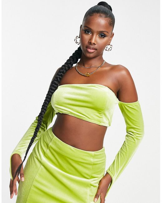 Collective The Label Exclusive glove crop top in lime part of a set-