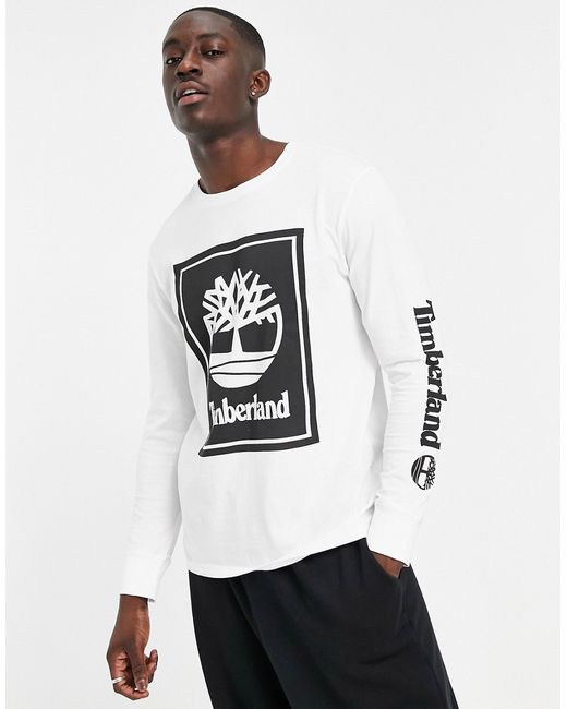Timberland front stack long sleeve logo t-shirt in