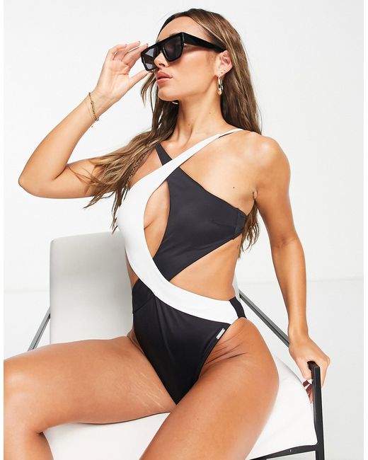 Free Society cut out wrap swimsuit in monochrome-
