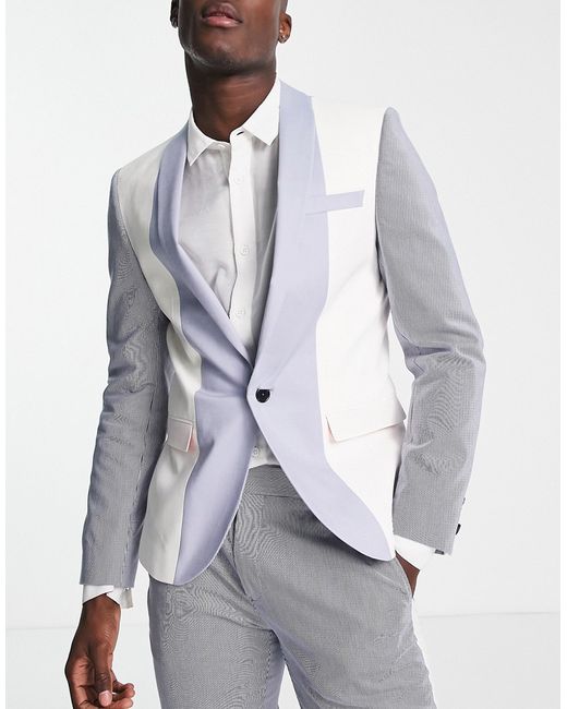 Twisted Tailor triptych skinny suit jacket in white and stripe panels