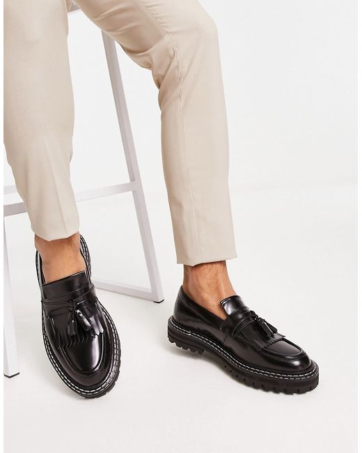 Asos Design loafers in leather with chunky sole and contrast stitch