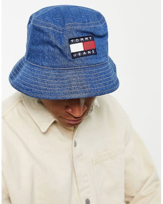 Tommy Jeans denim bucket hat with flag logo-