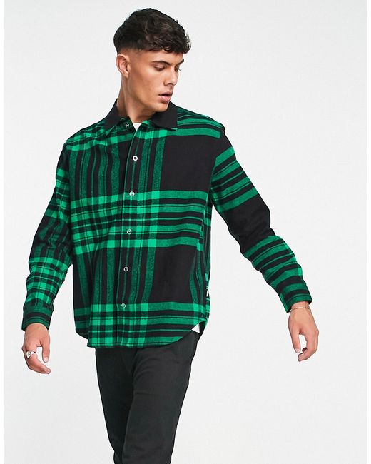 Only & Sons heavyweight plaid shirt in and green