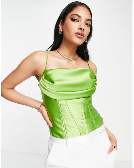 Asos Design satin cowl neck corset cami with seam detail in jasmine