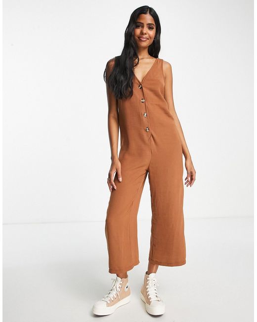 New Look button front relaxed cropped jumpsuit in