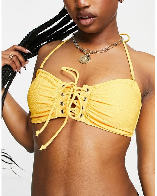 Vero Moda halterneck bikini top with lace up in