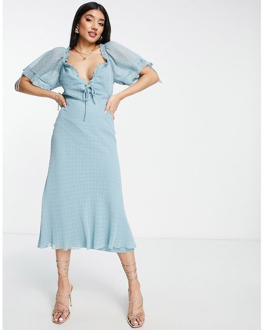 Asos Design bias cut midi tea dress in jacquard spot chiffon-